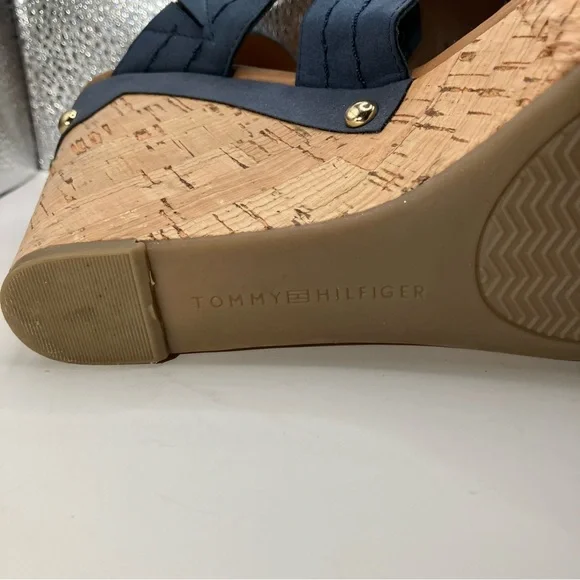 Tommy Hilfiger Navy Blue Mili Cork Wedge Sandal Size 7.5 - Picture 12 of 16